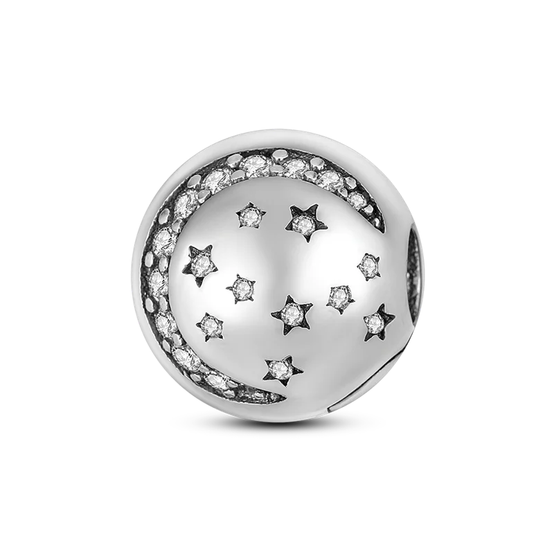 925 Silver Color Star Moon Heart Safety Chain CZ Beads Angle Wing Pendant Fit Bangle Charms Bracelet DIY Women Original Jewelry