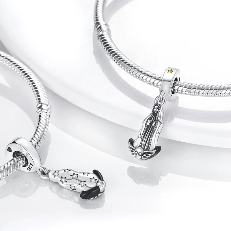 925 Silver Color Star Moon Heart Safety Chain CZ Beads Angle Wing Pendant Fit Bangle Charms Bracelet DIY Women Original Jewelry