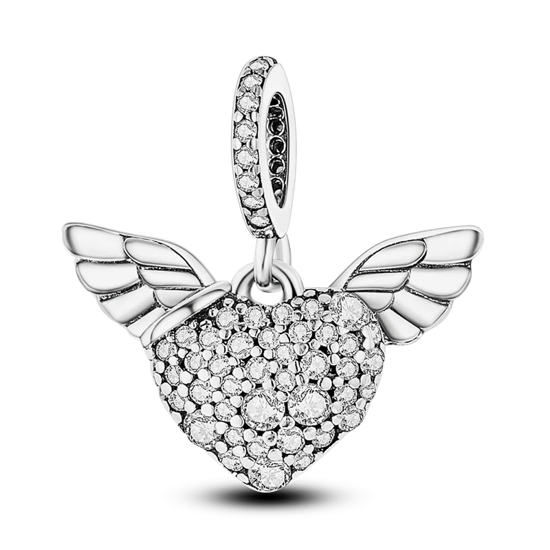 925 Silver Color Star Moon Heart Safety Chain CZ Beads Angle Wing Pendant Fit Bangle Charms Bracelet DIY Women Original Jewelry